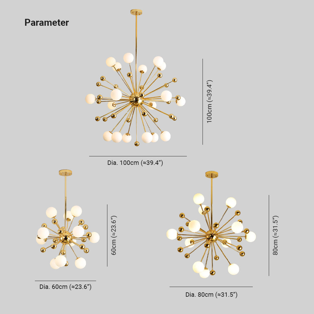 Valentina Scandinavische Vuurwerk LED Kroonluchters Goud Metaal Woonkamer - afbeelding 4 | Noma Lighting