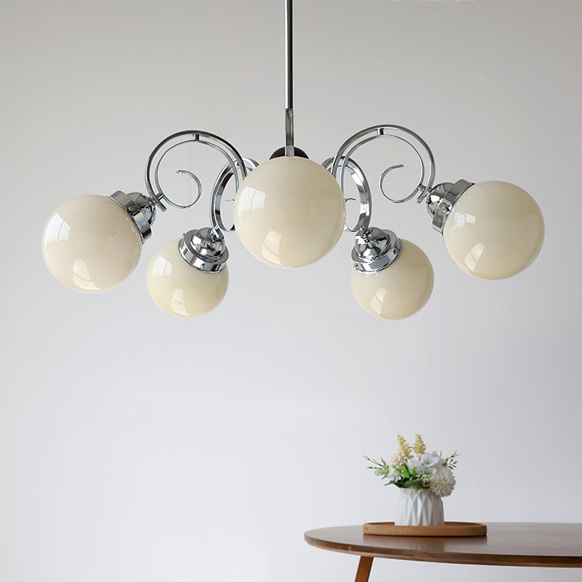 Valentina Vintage Crème Kroonluchter Glas Woonkamer Slaapkamer - afbeelding 3 | Noma Lighting