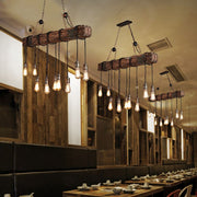 Alessio Lineaire Retro LED Hanglamp Bruin Eettafel Woonkamer Hout/Glas - afbeelding 2 | Noma Lighting