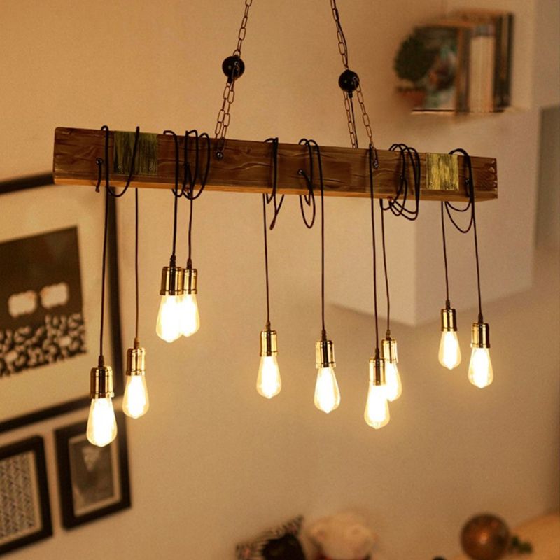 Alessio Lineaire Retro LED Hanglamp Bruin Eettafel Woonkamer Hout/Glas - afbeelding 3 | Noma Lighting