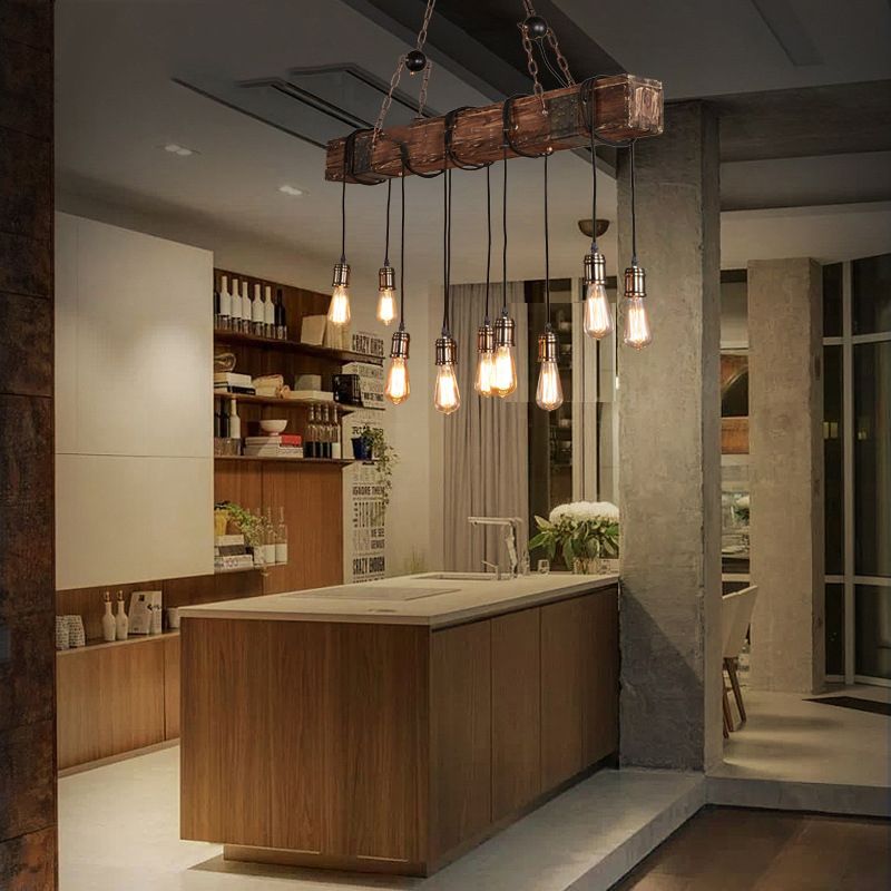 Alessio Lineaire Retro LED Hanglamp Bruin Eettafel Woonkamer Hout/Glas - afbeelding 5 | Noma Lighting