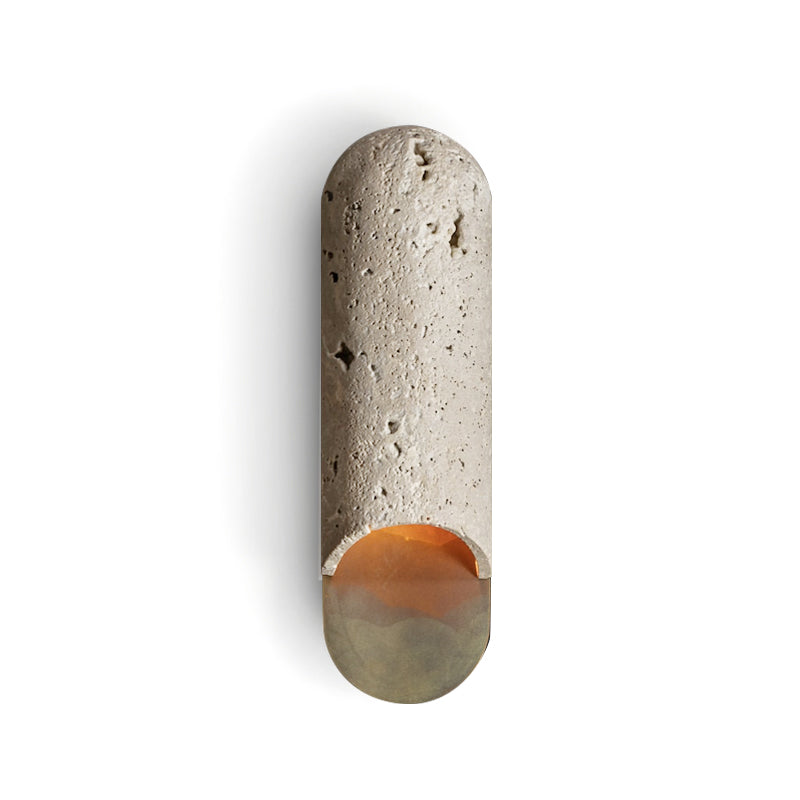 Capsulevormige wandlamp van geel travertin, marmer en messing - afbeelding 2 | Noma Lighting
