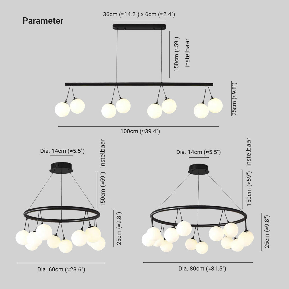Valentina Nordic LED Kroonluchters Zwart Metaal/Glas Eetkamer/Woonkamer/Slaapkamer - afbeelding 4 | Noma Lighting