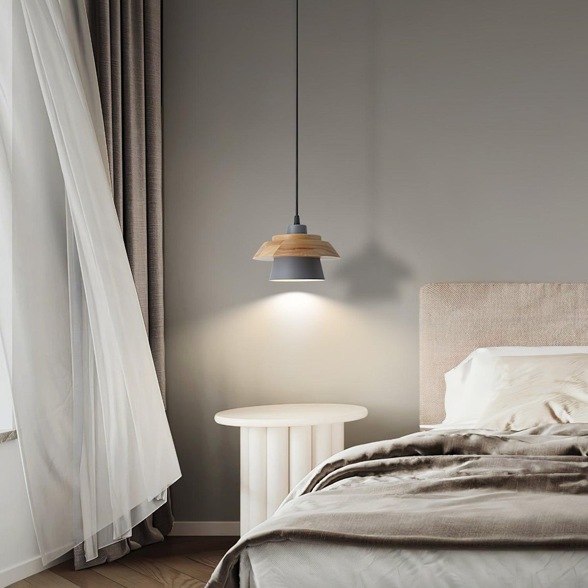 Zaid Moderne Design LED Hanglamp Metaal Hout 6 Kleur Slaapkamer/Woonkamer - afbeelding 7 | Noma Lighting